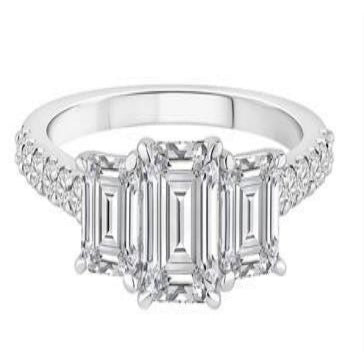 2 CTW (1CT EM CTR) 3 Stone Emerald Engagement Ring